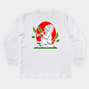 Native American with Peace Pipe Kids Long Sleeve T-Shirt